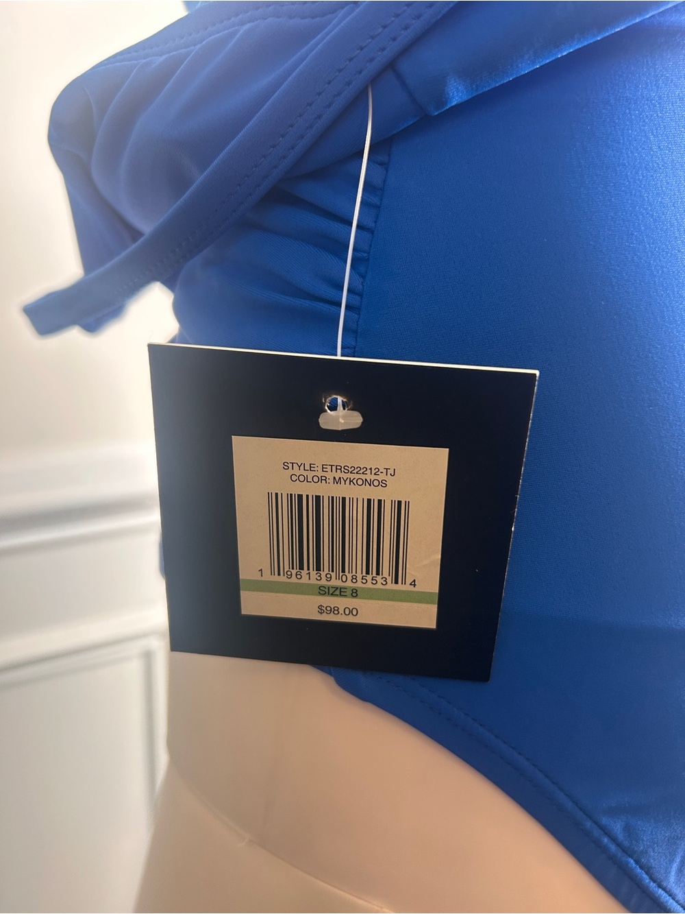 Ellen Tracy One Piece Swimsuit Women Size 8 Blue High Neck Ruched Slimming NWT - Picture 15 of 15